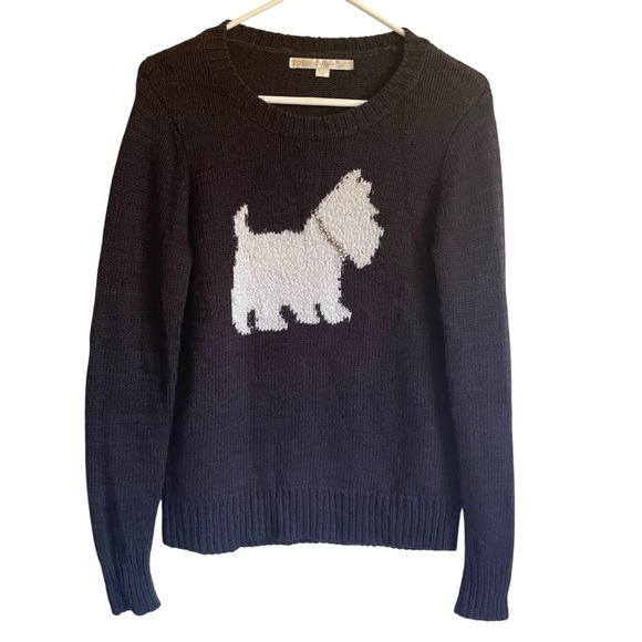 LC Lauren Conrad Scottie Dog Knit Sweater with Blinged Collar Oversized Stretchy - Picture 1 of 8